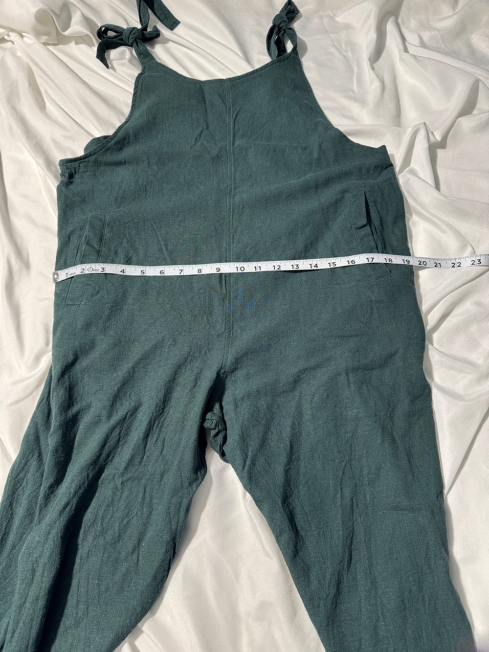 Papillon Linen Blend Jumper – Green Barrel Leg Romper Lagenlook Boho Minimalist - Picture 4 of 10
